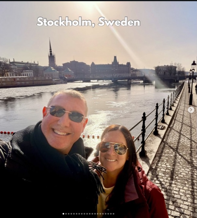 Aaron and Amanda along a canal in Stockholm, Sweden