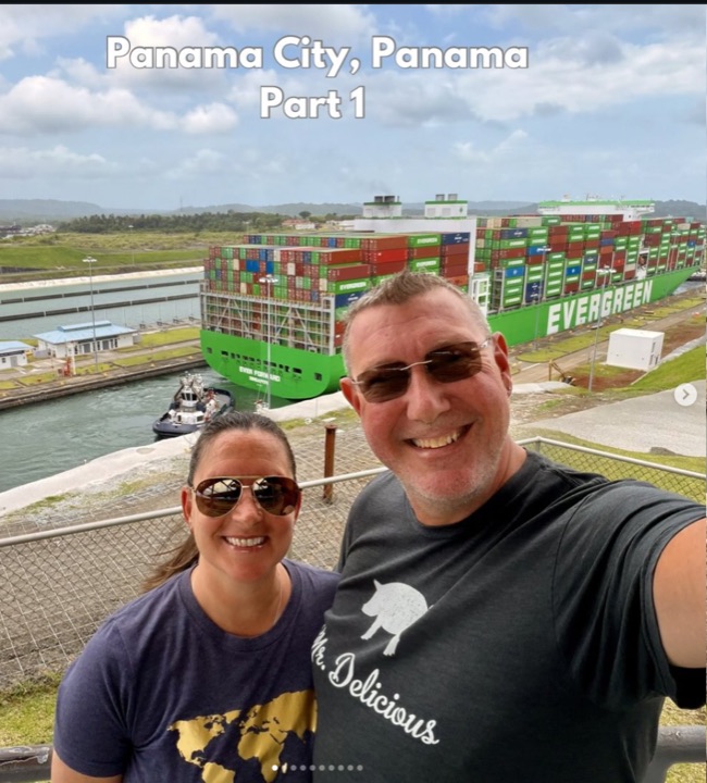 Aaron and Amanda at the Agua Clara Locks on the Panama Canal