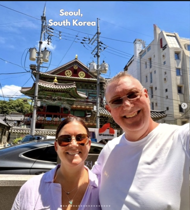 Aaron and Amanda on a street in Seoul, South Korea
