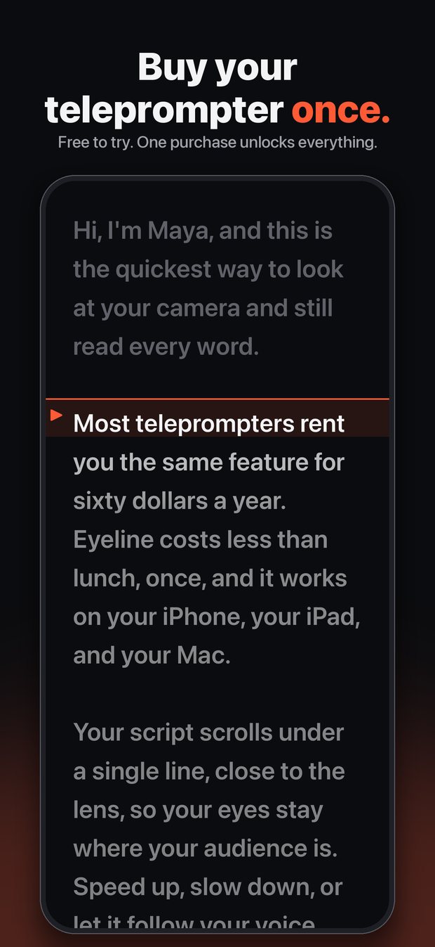 Eyeline prompter with the reading line highlighted